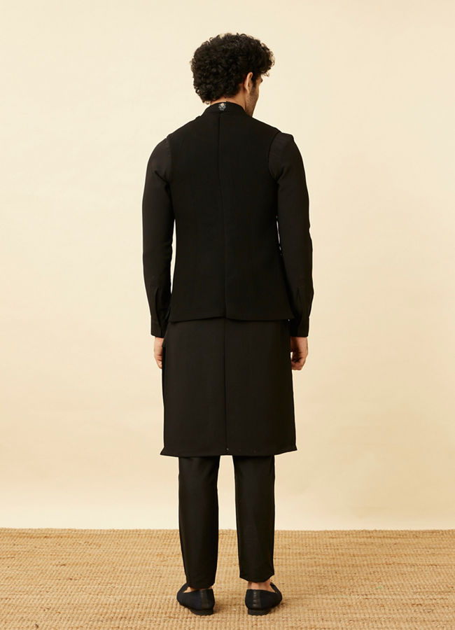 Manyavar Men Midnight Black Black Panther Kurta Jacket Set