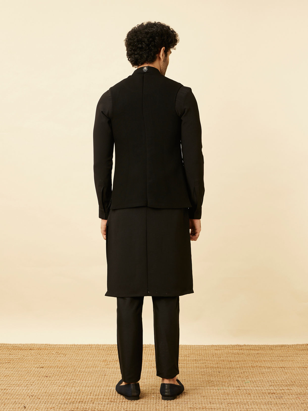 Manyavar Men Midnight Black Black Panther Kurta Jacket Set