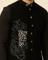 alt message - Manyavar Men Midnight Black Black Panther Kurta Jacket Set image number 1