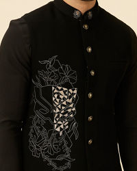 Manyavar Men Midnight Black Black Panther Kurta Jacket Set