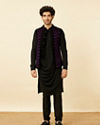 alt message - Manyavar Men Ebony Black Black Panther Kurta Jacket Set image number 3