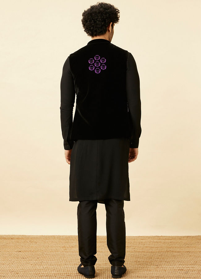 Manyavar Men Ebony Black Black Panther Kurta Jacket Set