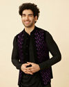 alt message - Manyavar Men Ebony Black Black Panther Kurta Jacket Set image number 0