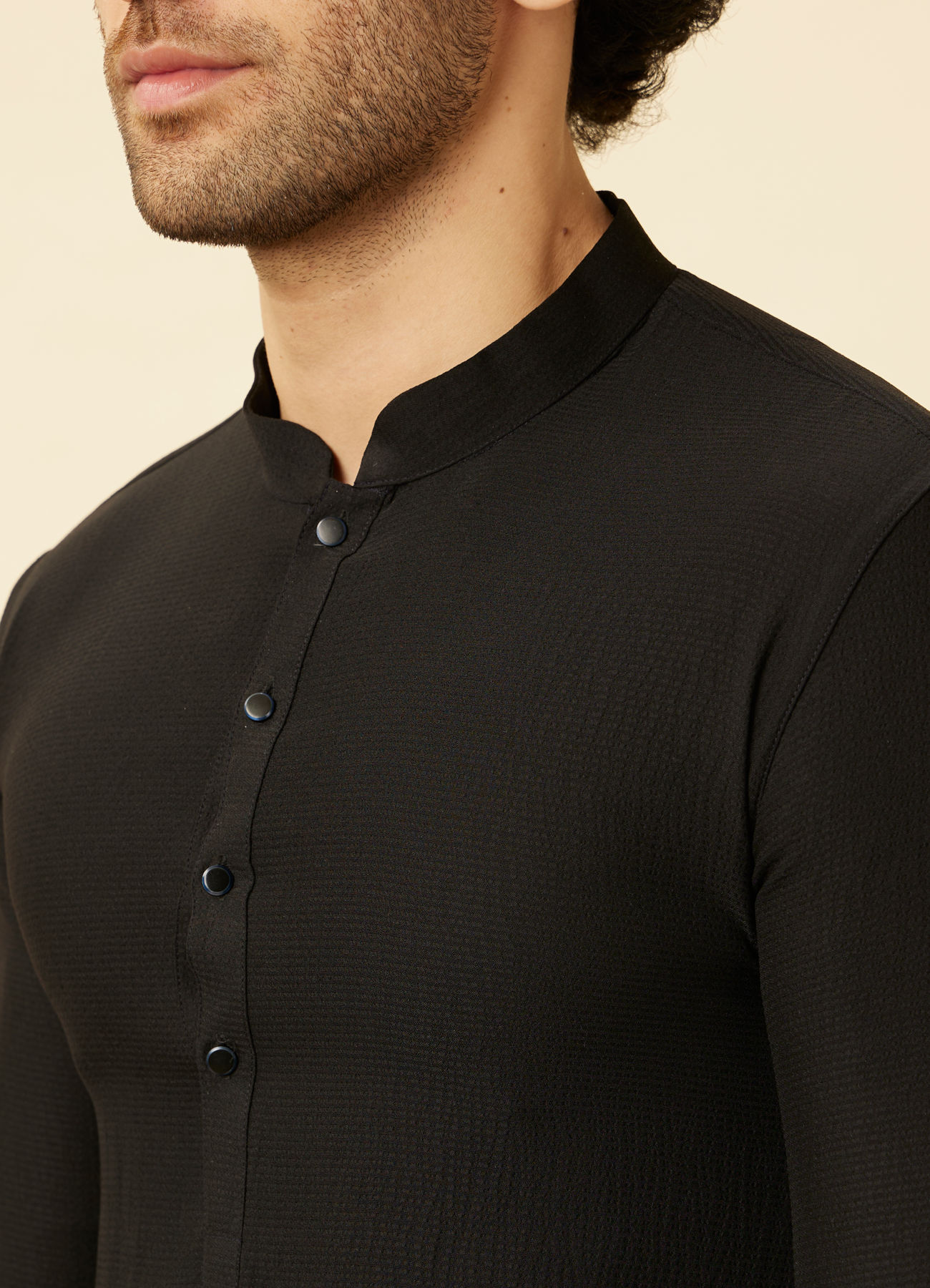 Manyavar Men Ebony Black Black Panther Kurta Jacket Set