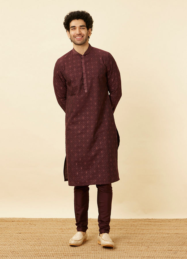 alt message - Manyavar Men Marsala Red Iron Man Kurta Set image number 2