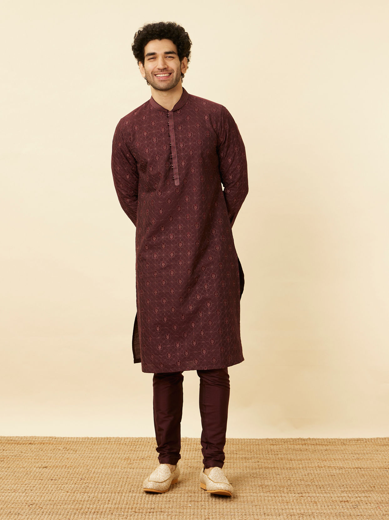 alt message - Manyavar Men Marsala Red Iron Man Kurta Set image number 2