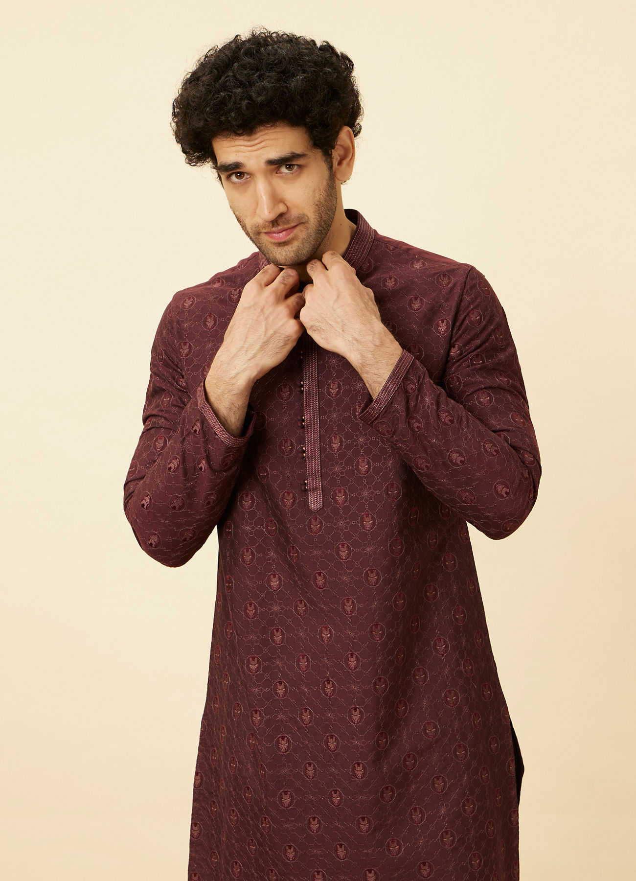 Manyavar Men Marsala Red Iron Man Kurta Set