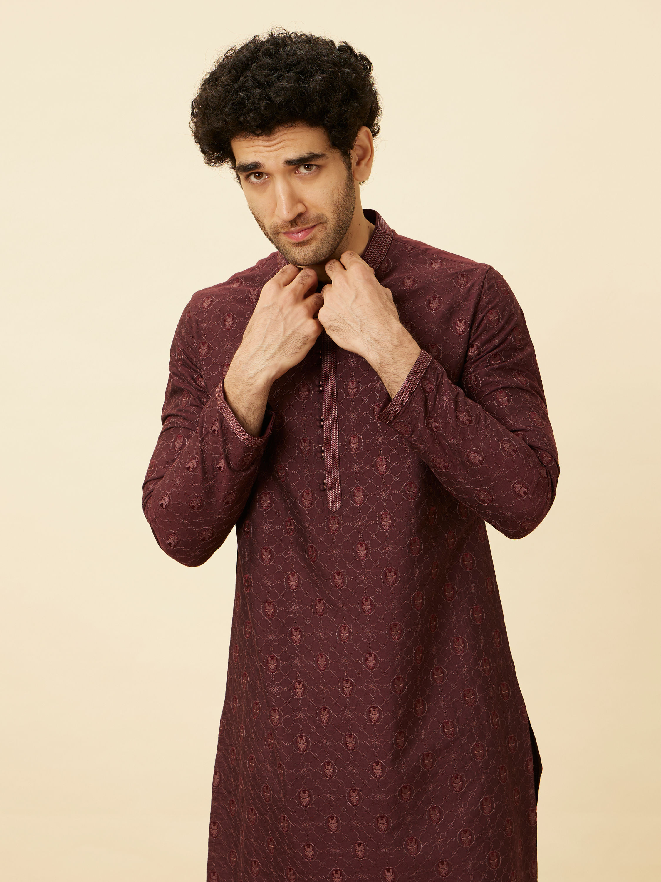 Manyavar Men Marsala Red Iron Man Kurta Set