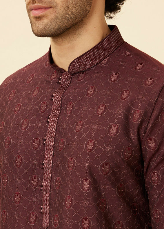 Manyavar Men Marsala Red Iron Man Kurta Set