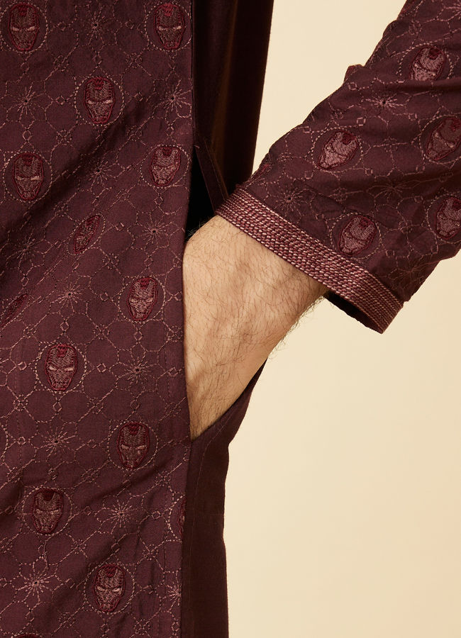 Manyavar Men Marsala Red Iron Man Kurta Set