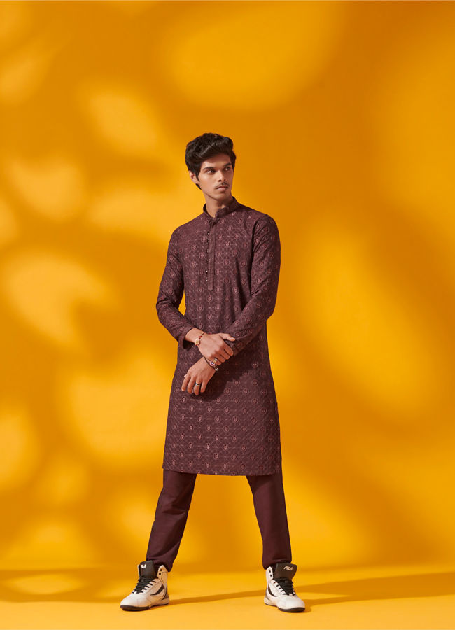 Marsala Red Iron Man Kurta Set image number 6