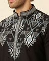 Manyavar Men Charcoal Black Panther Motif Kurta Set