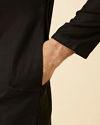 Manyavar Men Charcoal Black Panther Motif Kurta Set