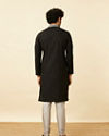 Manyavar Men Charcoal Black Panther Motif Kurta Set