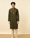 Manyavar Men Olive Green Wakanda Kurta Set