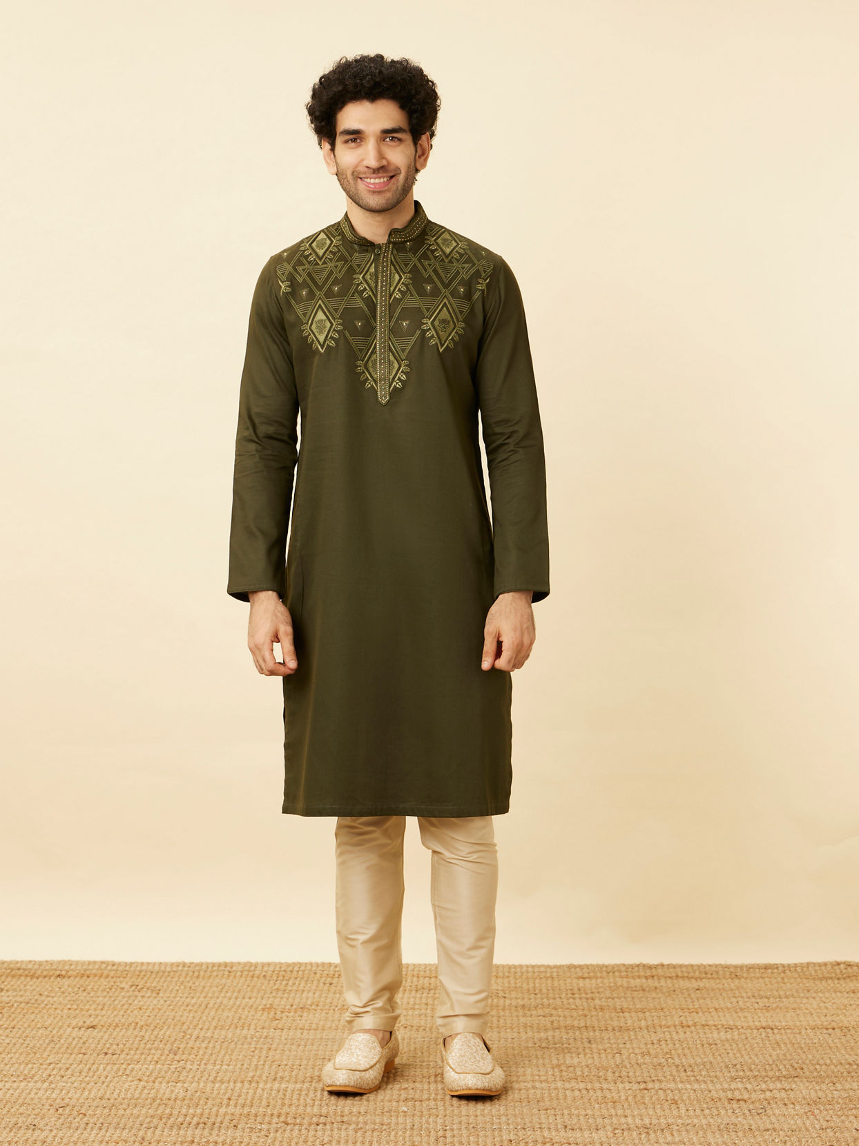 Manyavar Men Olive Green Wakanda Kurta Set