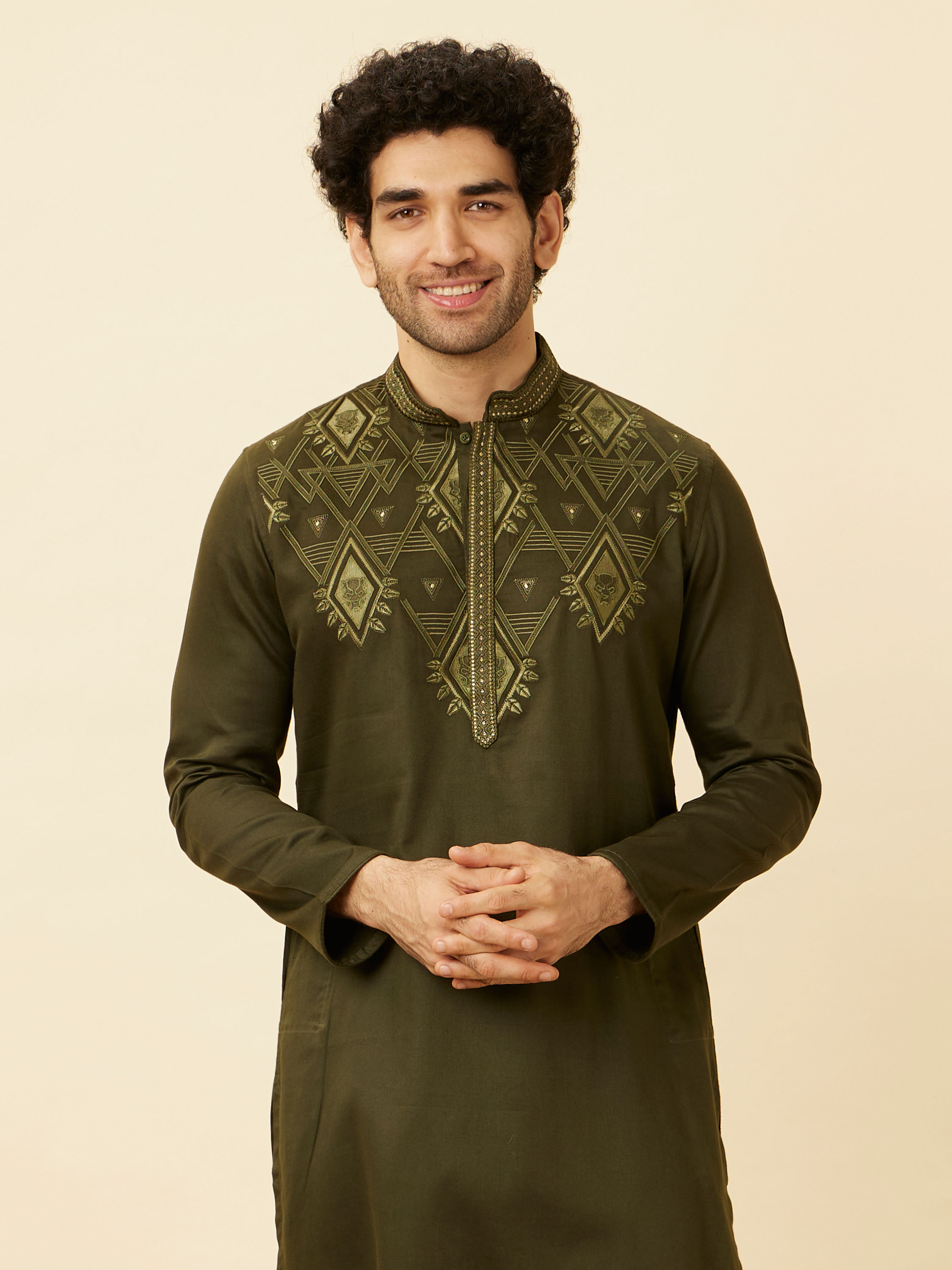 Manyavar Men Olive Green Wakanda Kurta Set