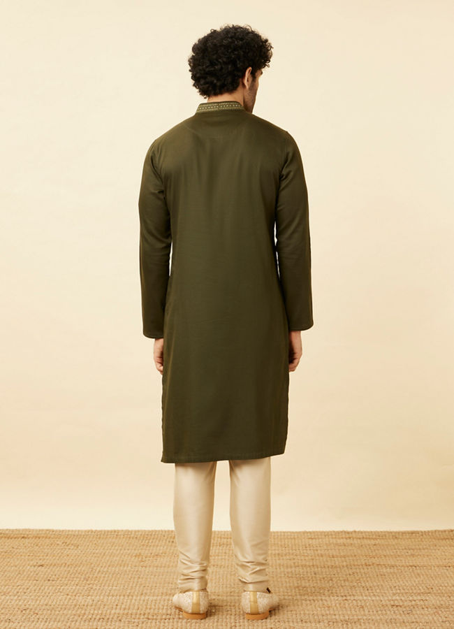Manyavar Men Olive Green Wakanda Kurta Set