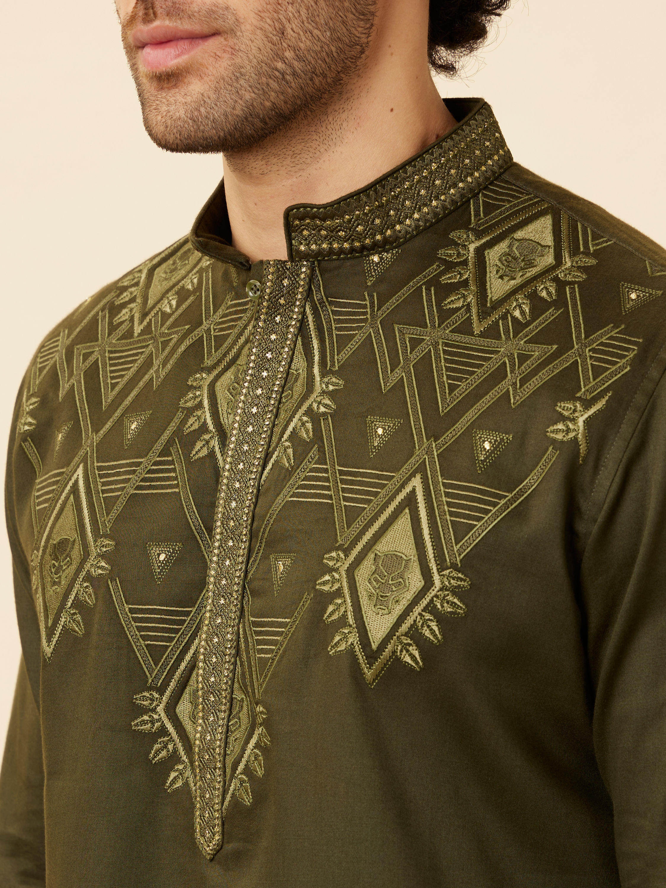 Manyavar Men Olive Green Wakanda Kurta Set