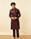 Manyavar Men Marsala Red Black Panther Kurta Set