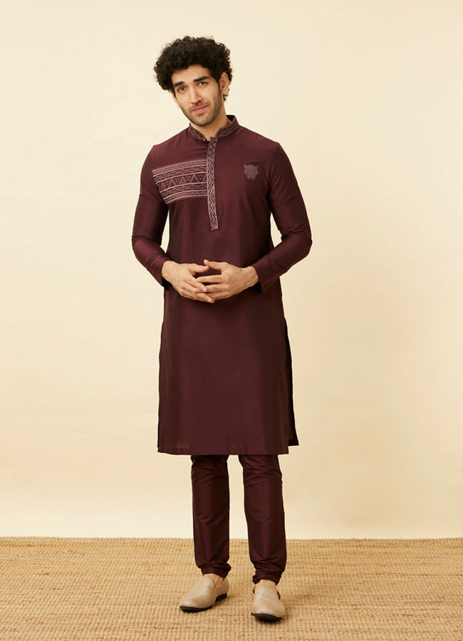 Manyavar Men Marsala Red Black Panther Kurta Set