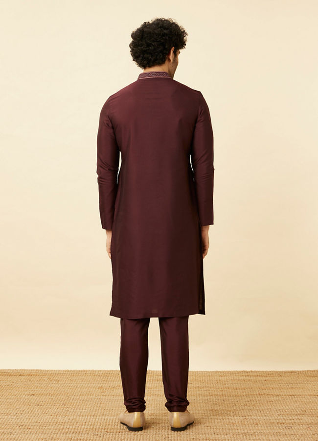 Manyavar Men Marsala Red Black Panther Kurta Set image number 4