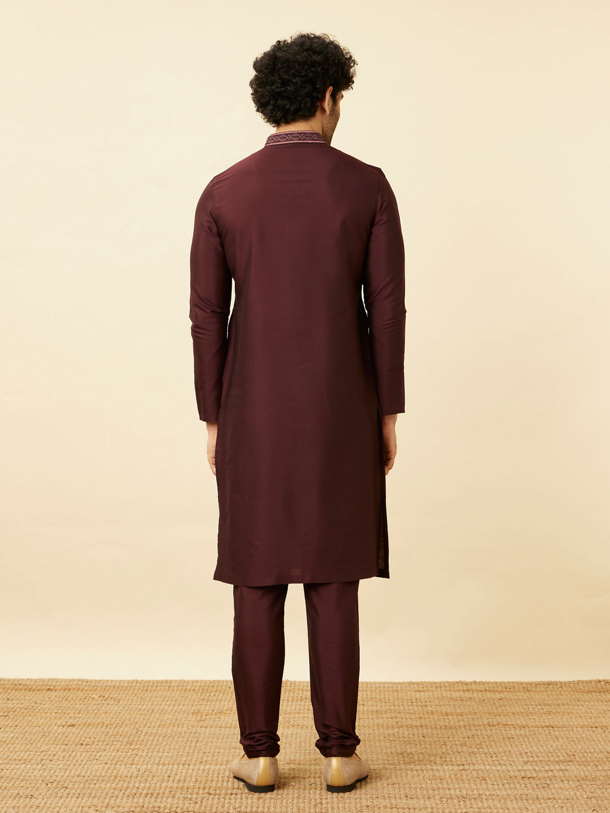 Manyavar Men Marsala Red Black Panther Kurta Set