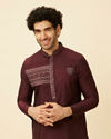 Manyavar Men Marsala Red Black Panther Kurta Set image number 0