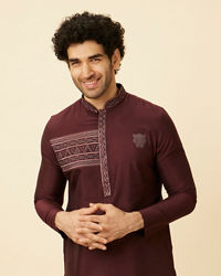 Manyavar Men Marsala Red Black Panther Kurta Set