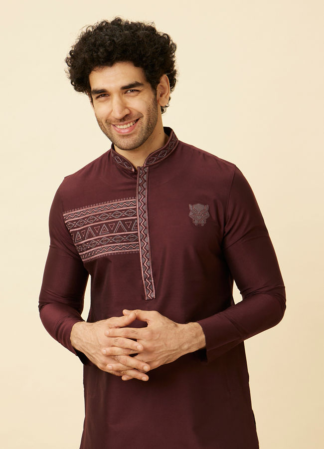 Manyavar Men Marsala Red Black Panther Kurta Set image number 0