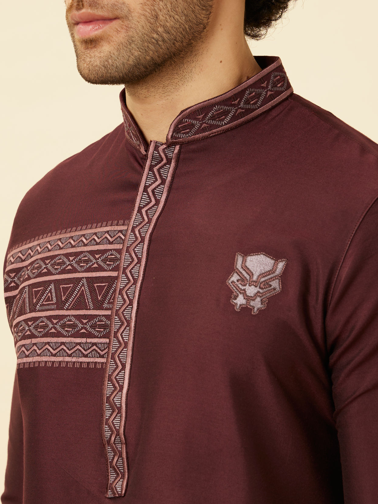 Manyavar Men Marsala Red Black Panther Kurta Set image number 1