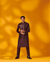 Manyavar Men Marsala Red Black Panther Kurta Set image number 5