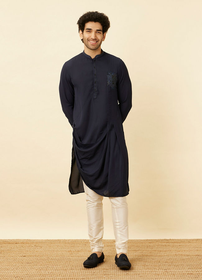 alt message - Manyavar Men Stone Blue Black Panther Kurta Set image number 2