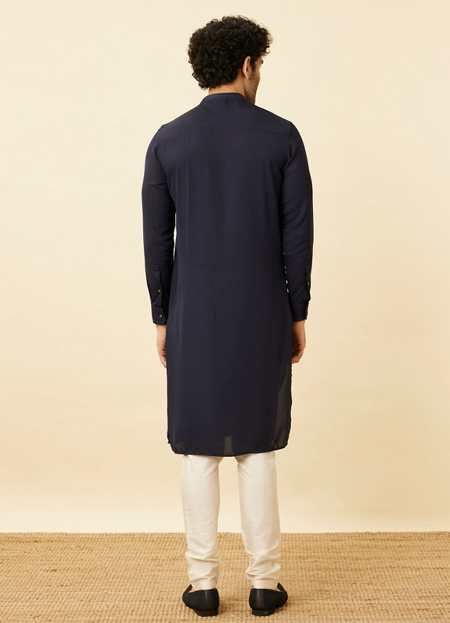 Manyavar Men Stone Blue Black Panther Kurta Set