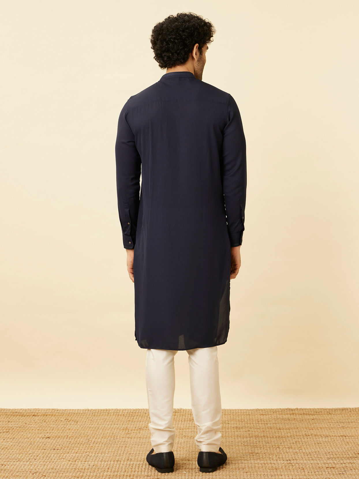 Manyavar Men Stone Blue Black Panther Kurta Set