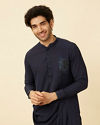 alt message - Manyavar Men Stone Blue Black Panther Kurta Set image number 0