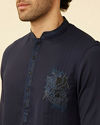 alt message - Manyavar Men Stone Blue Black Panther Kurta Set image number 1