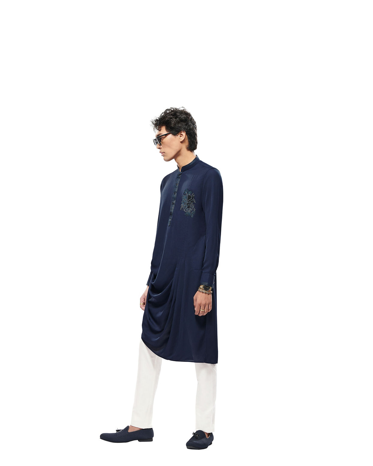 Manyavar Men Stone Blue Black Panther Kurta Set