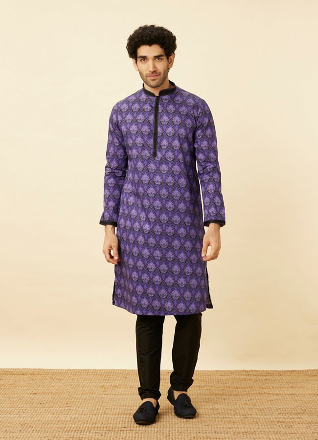 Manyavar Men Purple Black Panther Kurta Set
