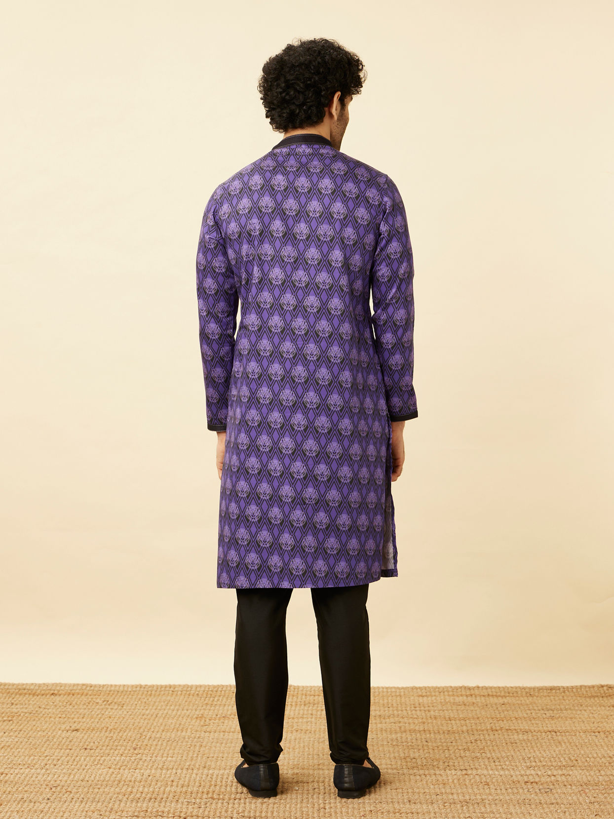 Manyavar Men Purple Black Panther Kurta Set