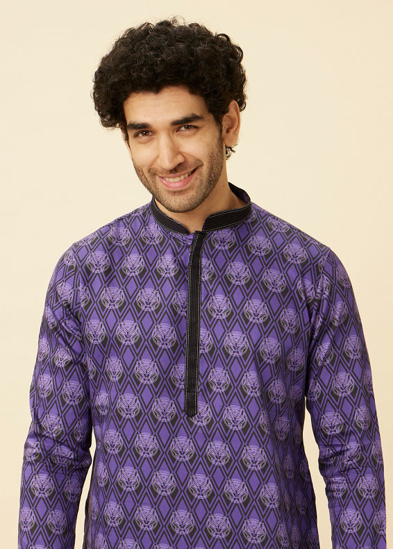 Manyavar Men Purple Black Panther Kurta Set