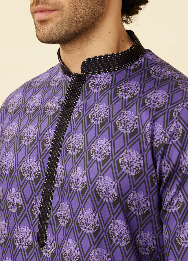 alt message - Manyavar Men Purple Black Panther Kurta Set image number 1