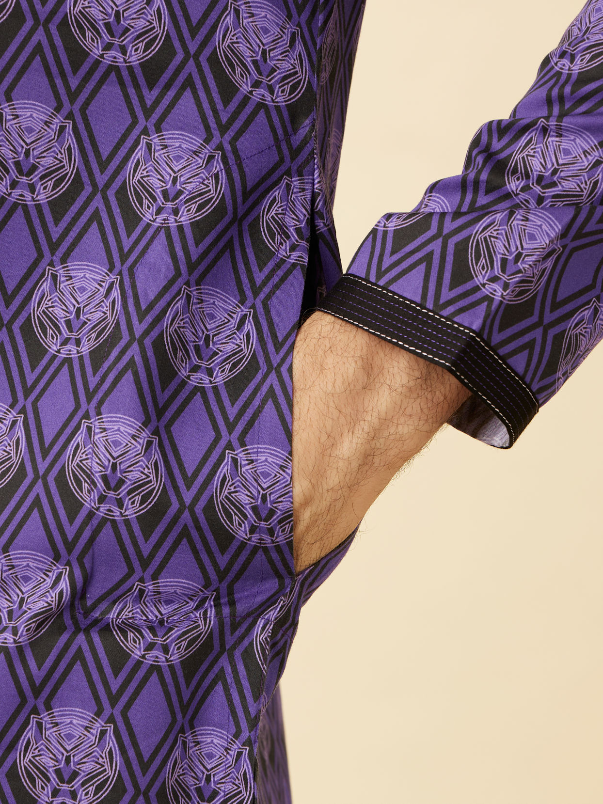 Manyavar Men Purple Black Panther Kurta Set