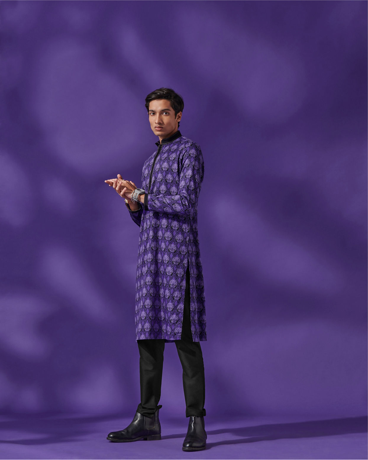 Purple Black Panther Kurta Set image number 5