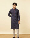 alt message - Manyavar Men Violet Black Panther Kurta Set image number 2