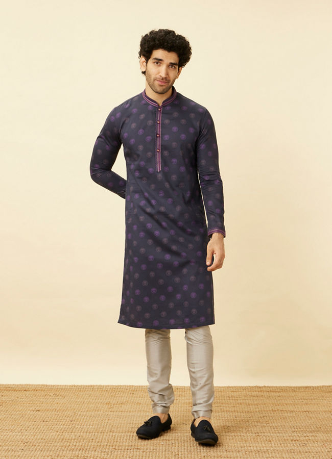 Manyavar Men Violet Black Panther Kurta Set