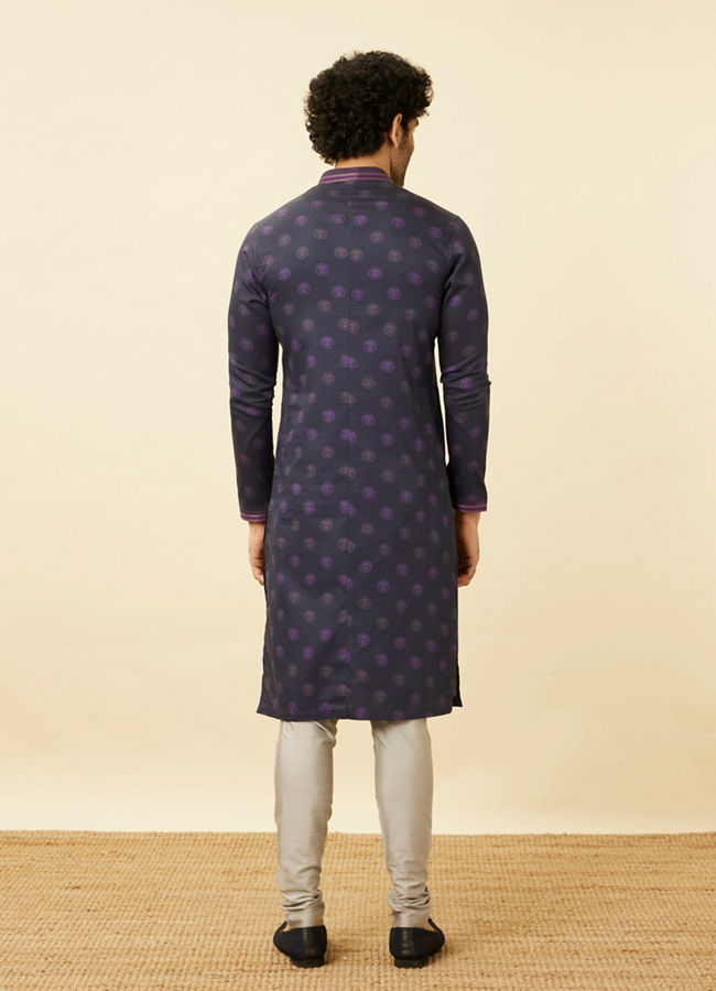Manyavar Men Violet Black Panther Kurta Set