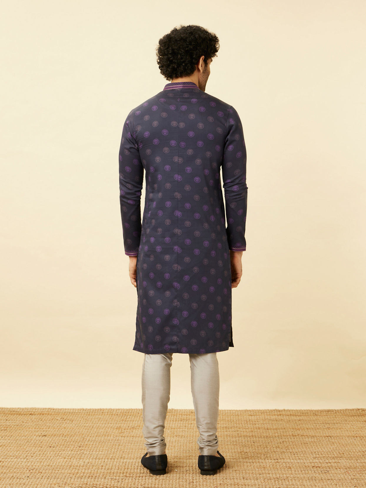 Manyavar Men Violet Black Panther Kurta Set