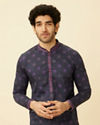 alt message - Manyavar Men Violet Black Panther Kurta Set image number 0