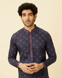 Manyavar Men Violet Black Panther Kurta Set